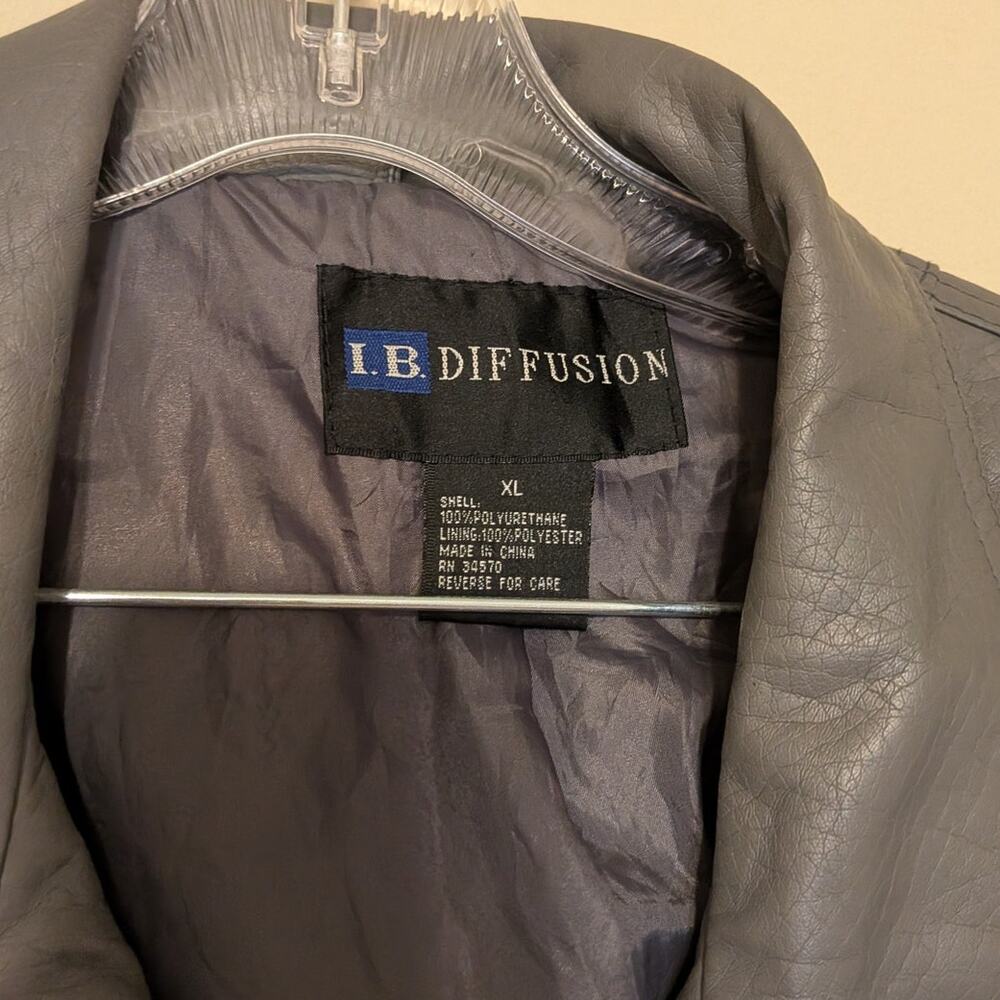 Vintage I.B. Diffusion Grey Grunge Y2K Faux Leather Moto Jacket - Picture 3 of 4